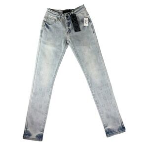 Reveer Jeans Skinny Fit‎ Light Blue Wash Embossed Daisy Floral Denim Size 28 NWT